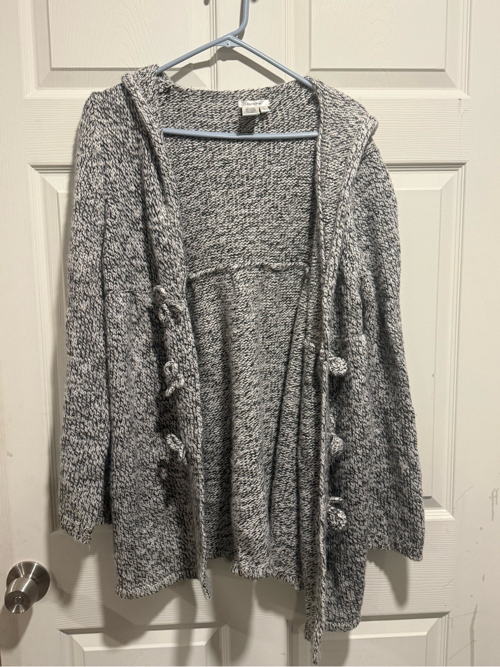 Sophie Max Marled Gray Hooded Tie-Front Cardigan